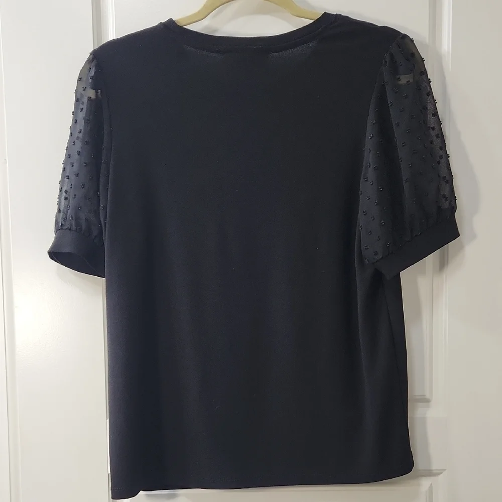 🖤 CeCe Black Puff‑Sleeve Dot Mesh Top – Size M 🖤 - Picture 4 of 7